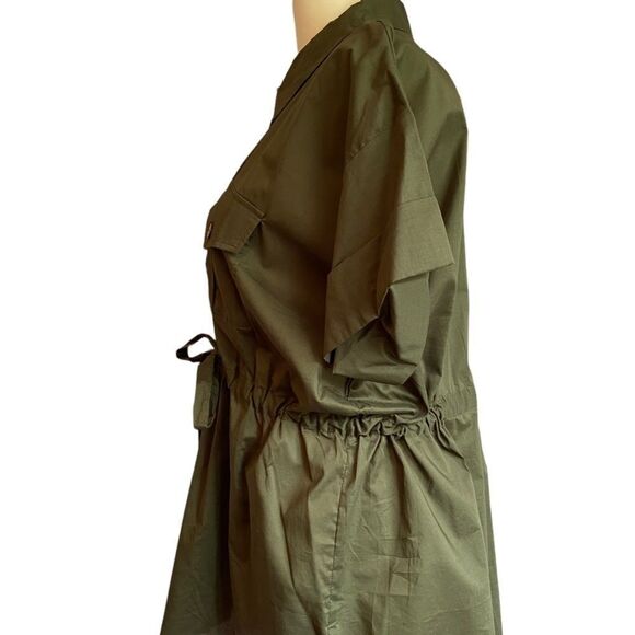 AQUA Olive Green Gathered Tie Waist Shirt Size L NEW - Picture 3 of 7